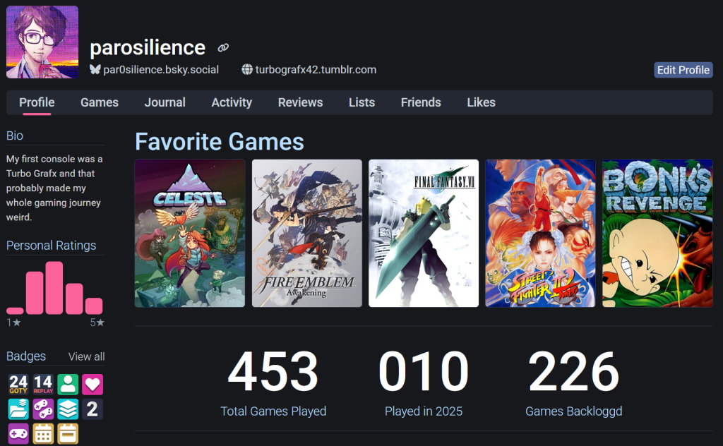 My backloggd profile