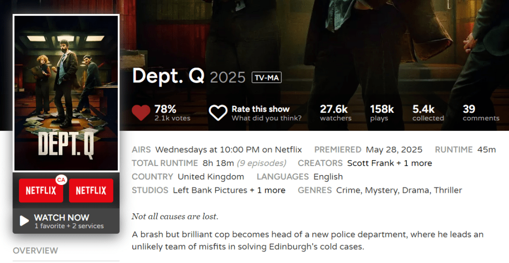 Trakt includes large buttons for the streaming platform a show is on.